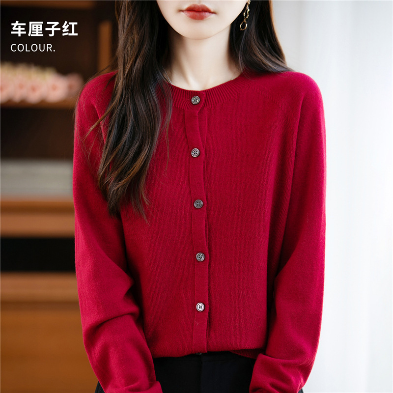 Sweater Cardigan with a Unique Design for Autumn and Winter, Long-Sleeved, Half-High Collar, Short Top, Osmanthus Pattern Knitwear, Round Neck