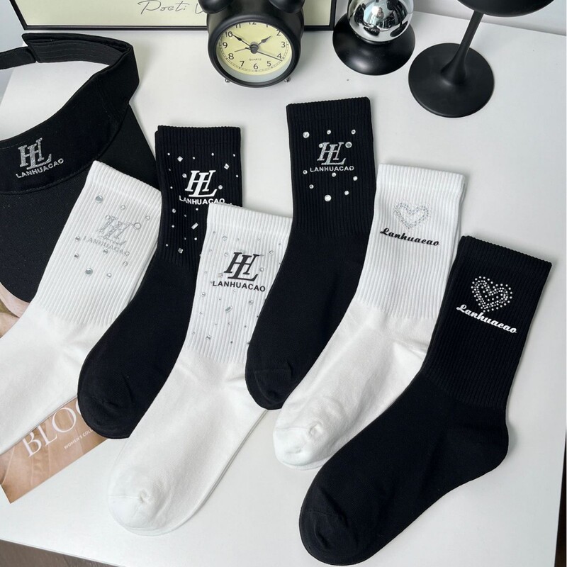 Lanhuacao Orchid Grass New Style Rhinestone Heavy Craft Mid-Calf Socks Cute Japanese and Korean Slouch Socks Long Socks Wholesale