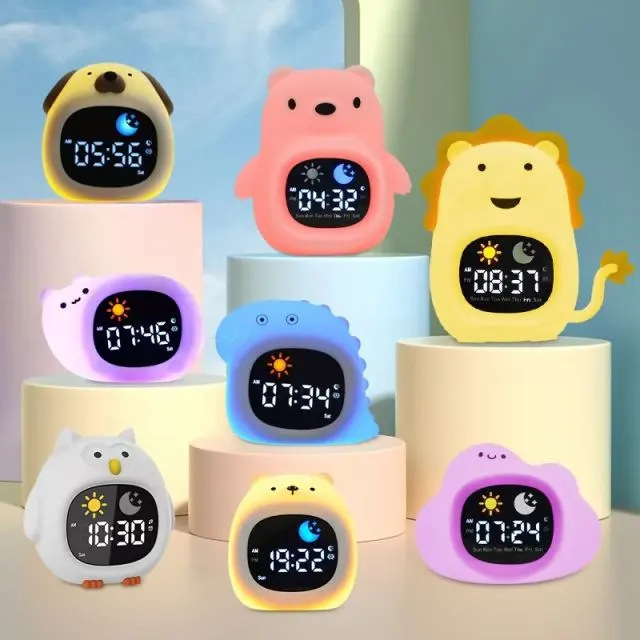 国境を越えた人気のシリコーン動物睡眠トレーニングナイトライト子供用スヌーズUSB充電学生専用デスクトップ目覚まし時計|undefined
