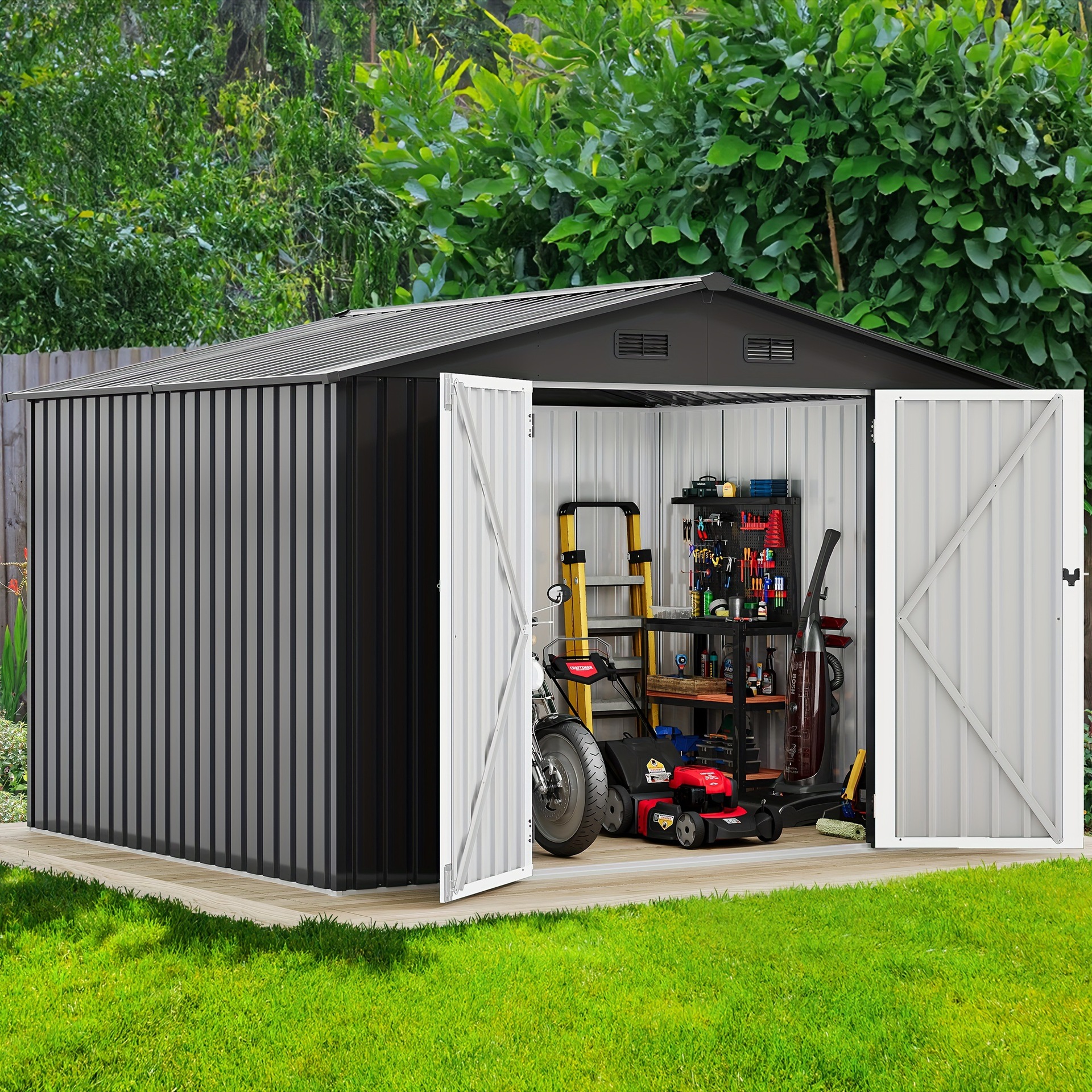 5x3 10x 8FT Large Metal Outdoor Storage Shed, Heavy Duty