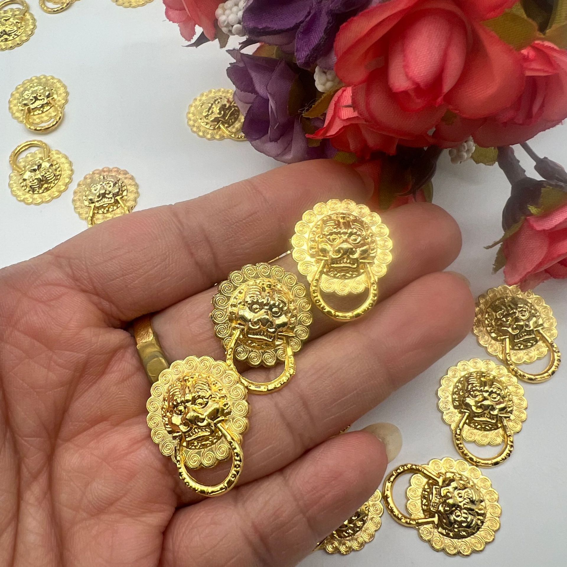Lion Head Antique Handles Vault Silver Stall Door Nail Accessories Chinese Spring Lion Head Handles Small Pull Ring