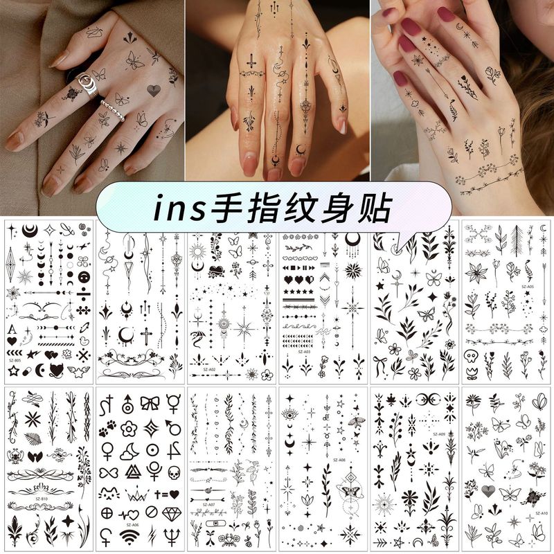 Cross-Border Custom Tattoo Stickers Amazon New Black Finger Tattoo Stickers Simple and High-End Ins Tattoo Stickers