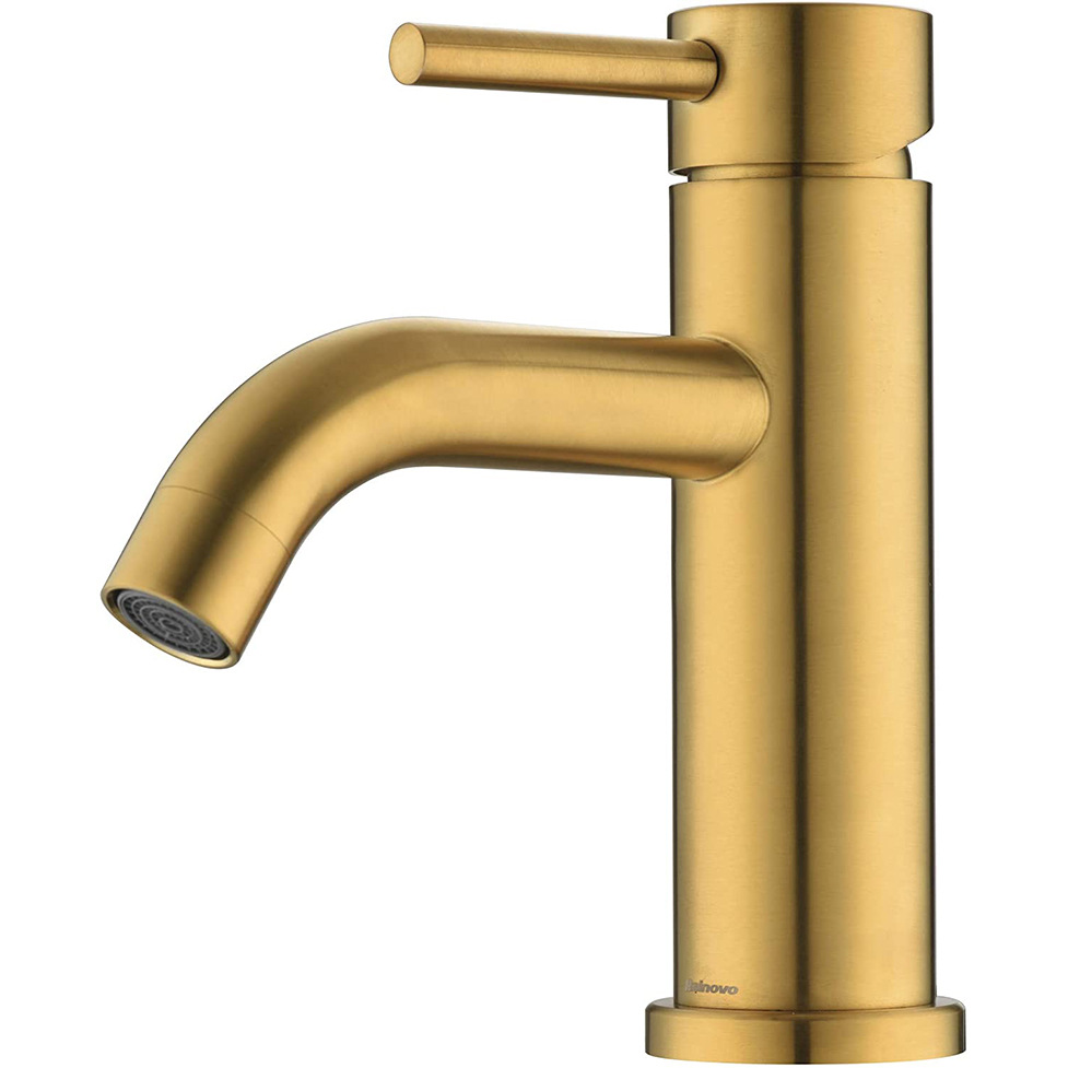 Nuevo oro cepillado grifo de acero inoxidable simple luz baño de lujo cuenca cepillado caliente y fría Mesa sola manija solo agujero cuenca