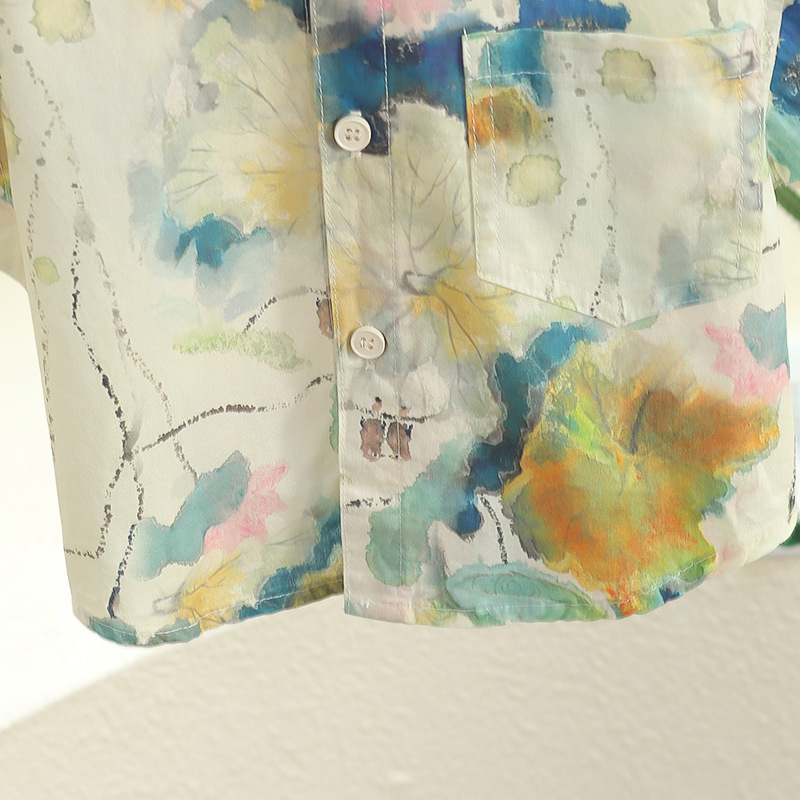 7847 Camisa de manga corta de verano para niños 2025 Camisa de pintura en tinta guapa para niños de nuevo estilo Camisa de media manga para bebés Tapa fina