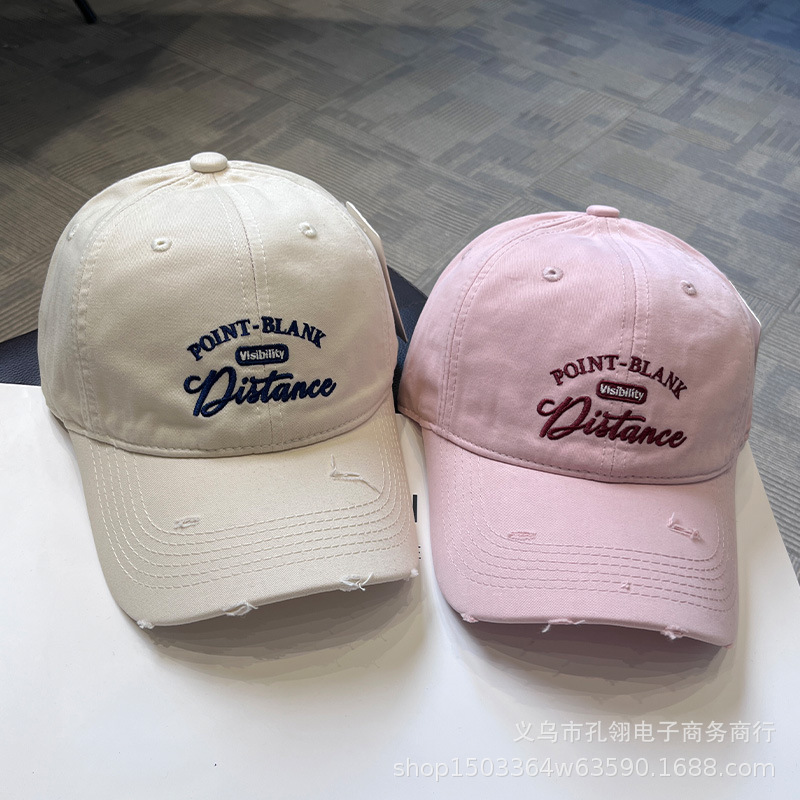 韩版复古字母刺绣棒球帽子女秋季街头破洞做旧鸭舌帽夏季遮阳帽男|undefined