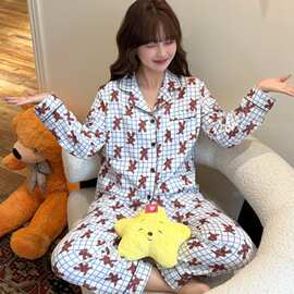 100%棉睡衣2026年秋季双层棉麻法式少女甜美长袖高级感家居服套装