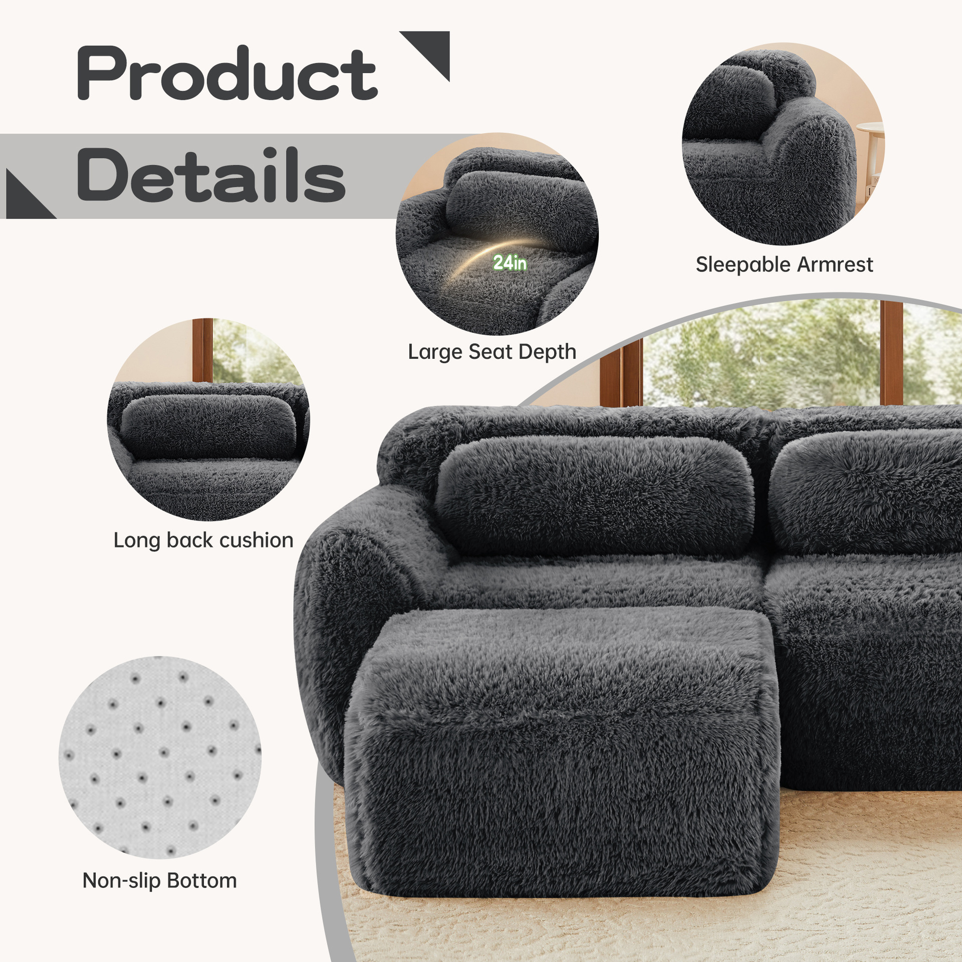 Sofá de tela nórdica retro cordero cachemire estilo de viento crema sala de estar pequeño diseñador sofá de tres personas
