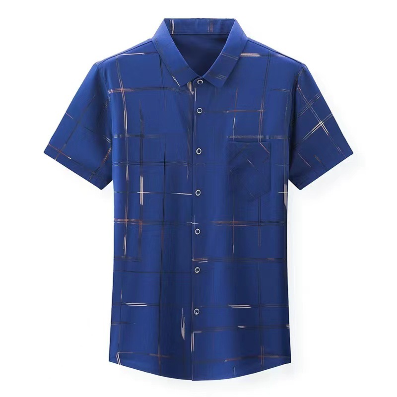 Camisa de manga corta floral para hombre, nueva colección 2024, de seda helada, sin arrugas, a la moda, con cuello.