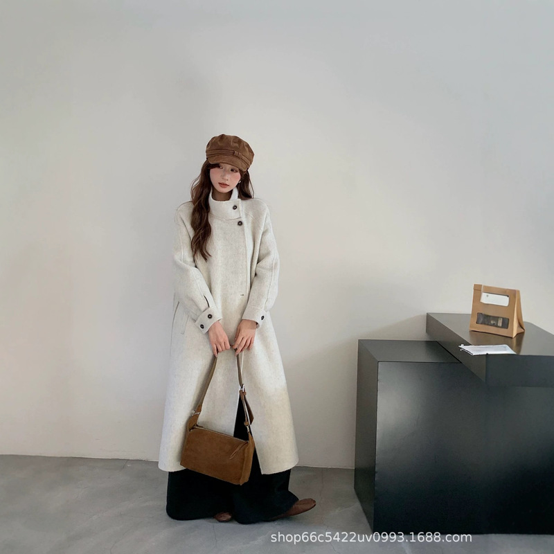 『Hanxi』2026 Autumn/Winter Korean-style Stand Collar Loose Fit Versatile Slimming Double-sided Wool Coat for Women 『Hanxi』2026 Autumn/Winter Korean-style Stand Collar Loose Fit Versatile Slimming Double-sided Wool Coat for Women