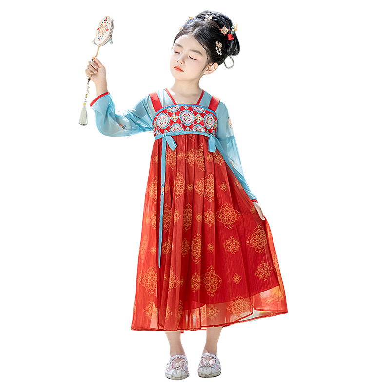女童秋季汉服连衣裙儿童古风裙子民族风公主裙唐装幼儿园表演服仙|undefined