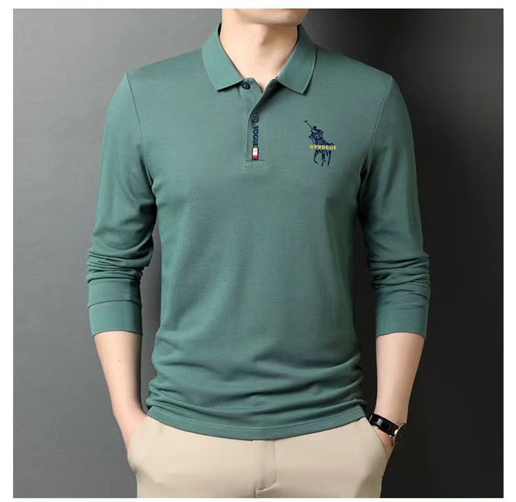 Vandetu Long Sleeve Polo Shirt Autumn and Winter Men's Lapel plus size Top Middle-aged and Young Embroidered Casual Loose Men's Wear
