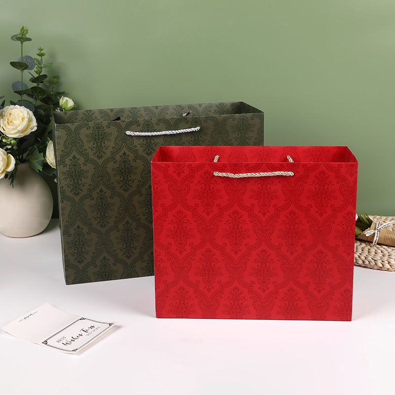 现货复古花纹大号 服装店打包纸袋礼袋 长方形礼物包装袋手提袋子