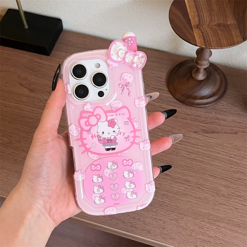 Чехол для телефона (Apple), совместим с iPhone 13, 14, 15 и 16, 3D бантик-клубника и KT-аватар