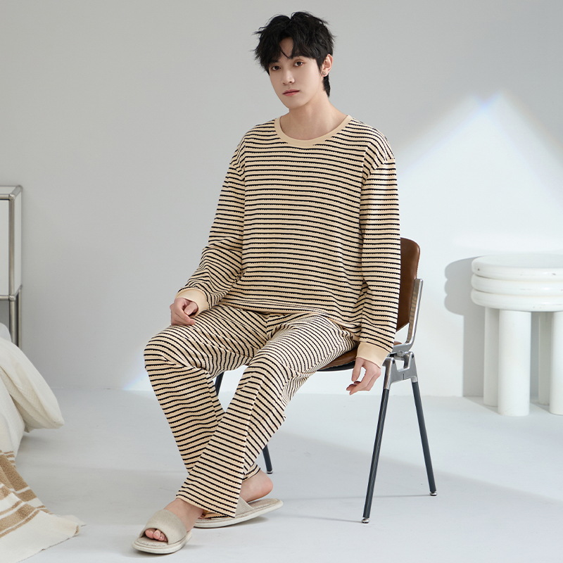 7A clase pijama de algodón de doble cara para hombres primavera, otoño y verano 2025 nueva manga larga 100% algodón engordado ropa para el hogar de tamaño grande