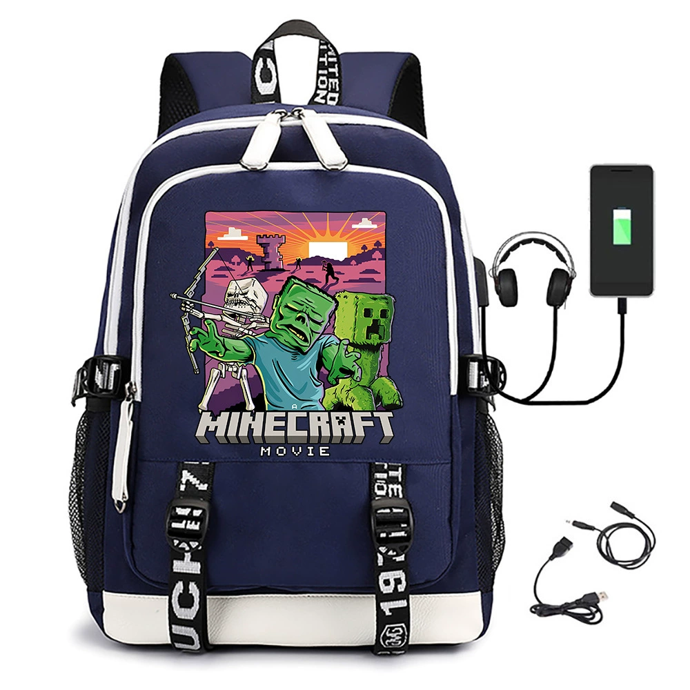 Рюкзак 2025 Minecraft фильм рюкзак USB молодежная дорожная сумка для ноутбука
