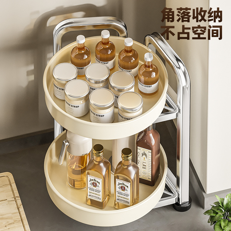 ステンレス鋼回転可能な調味料収納ラックカウンタートップ調味料コーナーオイル塩ソース酢多機能収納ラック家庭用|undefined