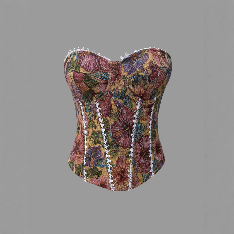 Luo Qiuguo's Hot Girl Style Women's Tube Top with Random Floral Patterns and Lace Trim, Non-Slip Shapewear Top Db2031 Luo Qiuguo's Hot Girl Style Women's Tube Top with Random Floral Patterns and Lace Trim, Non-Slip Shapewear Top Db2031