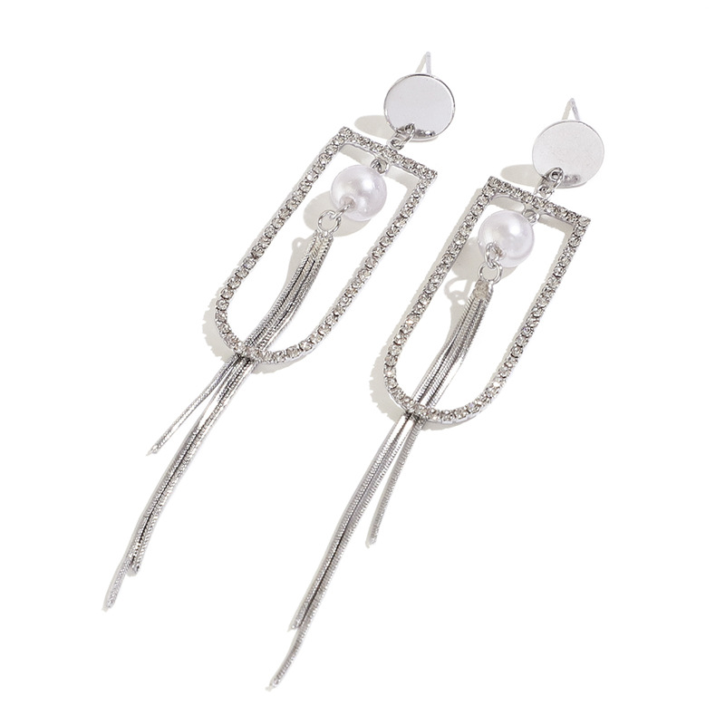 new tassel rhinestone long earrings wild simple personality pearl earringspicture5