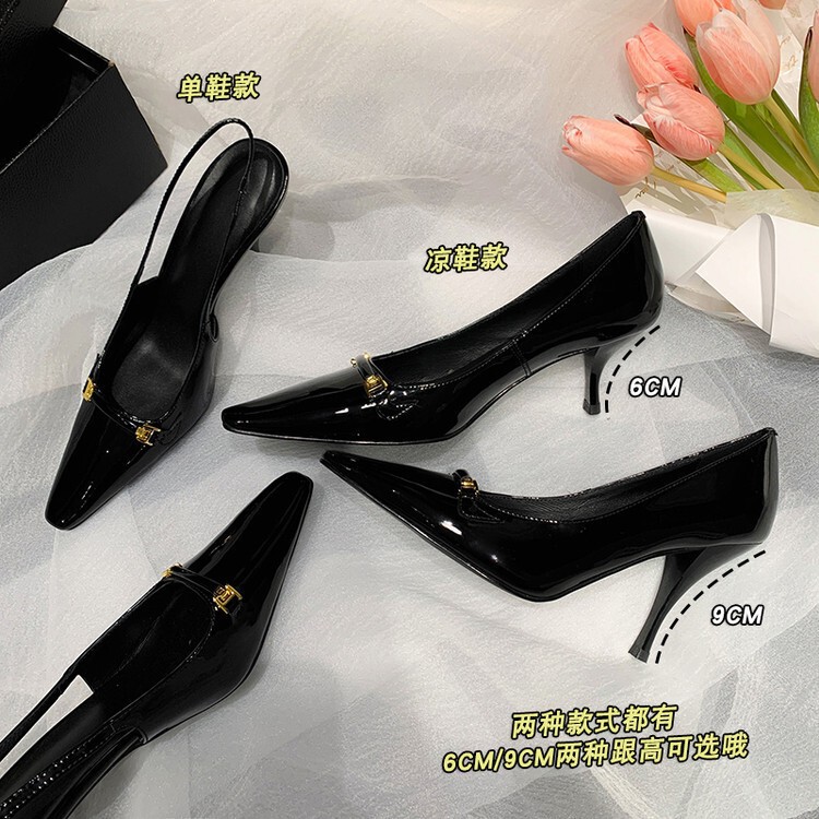Feminine ~ 2025 Spring/Summer Thin Heel Black Low-top Rhinestone Single Shoes Pointed Daily free size High-heeled Shoes for Women
