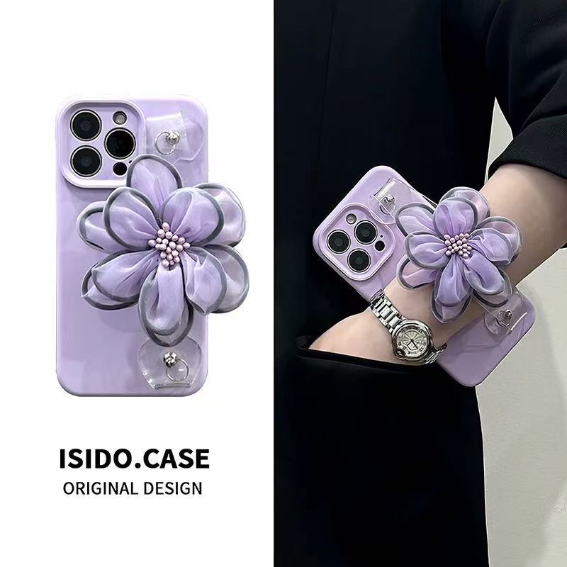Pulsera de flor de encaje de color sólido simple para iPhone16ProMax/15 funda para teléfono móvil Apple 13/14 chica 16