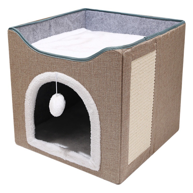 Suministros para mascotas Amazon nuevo plegable de doble capa de cuatro estaciones universal gato nido caliente semi-cerrado pulido garra gato nido