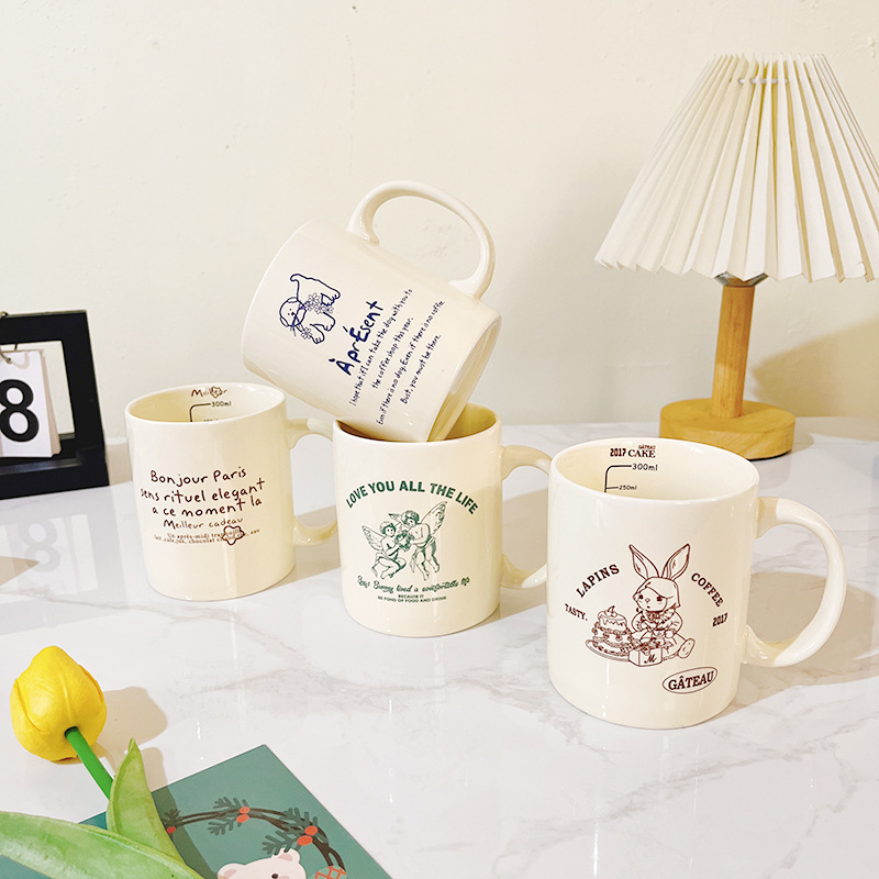 ins French elegant mug ceramic cup high-value water cup milk coffee cup afternoon tea cup