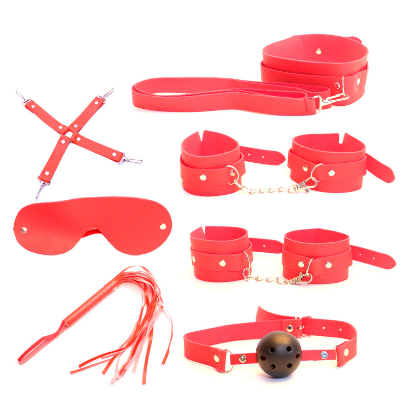 Bondage Kit with Handcuffs, Whip, Gag, Blindfold and Storage Pouch, PU, Pink — detail image 6