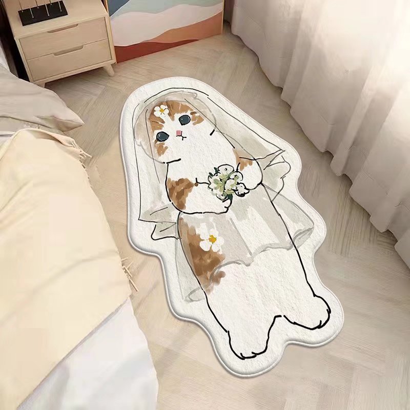 Cartoon feline alfombra de cachemira dormitorio alfombra de cama sofá doméstico mantas de mesa de té resistente al desgaste fácil de cuidar alfombra de ventana flotante