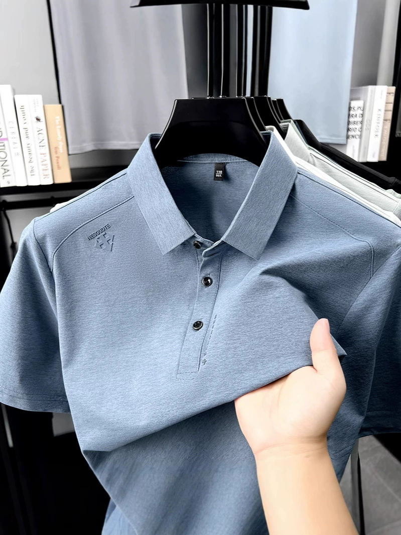 Летняя высококачественная повседневная рубашка-поло с коротким рукавом, футболка для мужчин среднего возраста, дышащий топ с коротким рукавом оптом