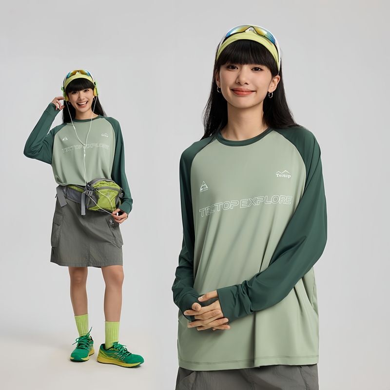 アウトドアトレンド速乾性女性用長袖春夏通気性吸汗性薄手トップスゆったりランニング登山ハイキングTシャツ|undefined