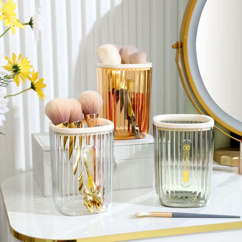 Transparent Desktop Trash Can Household Accessible Luxury Press Ring Paper Basket Office Coffee Table Dressing Table High-Value Storage Bucket