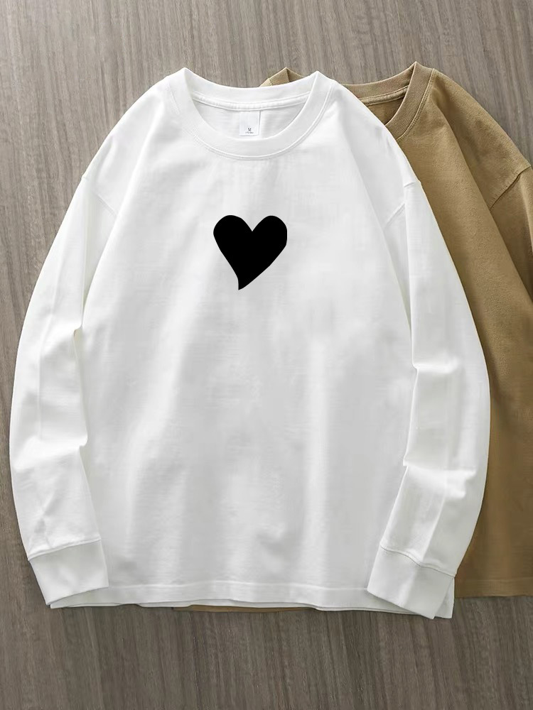 230g 100% algodón de alta gama camiseta de mujer de manga larga primavera y otoño nuevo estilo coreano camiseta de cuello redondo para mujeres