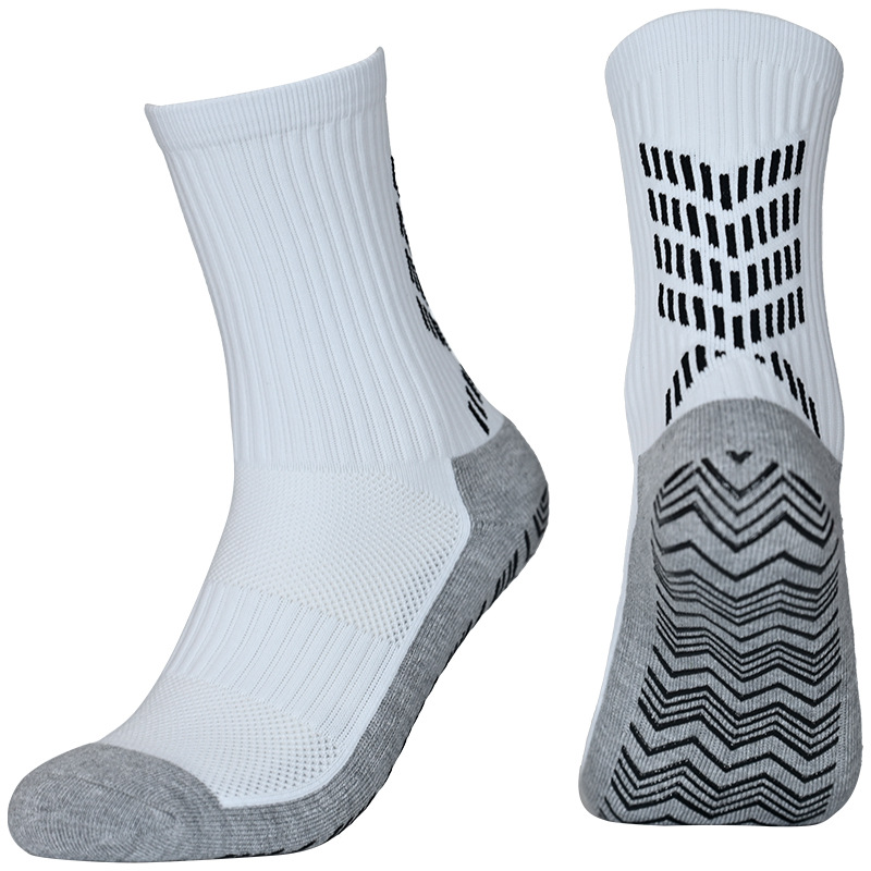 Ws405 Thickened Towel Bottom Mid-Calf Socks, Football Socks with Stripes and Dots, Non-Slip, Shock-Absorbing Sports Socks, Wear-Resistant Training Socks