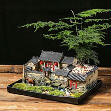 中式复古微景观老房子花盆造景创意盆栽室内多肉植物文竹盆赵之周
