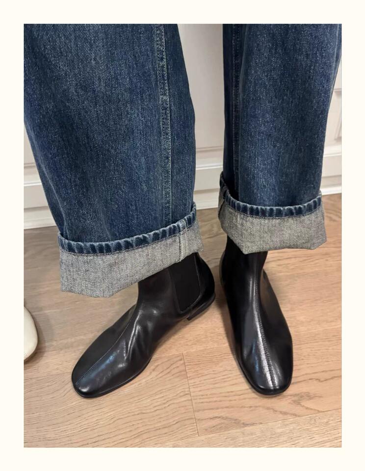 Bốt Chelsea cổ ngắn nữ mũi tròn phong cách Anh, đế bằng chống trượt, gót 3–5 cm — Màu trắng, màu đen chi tiết 2