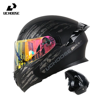 Motorcycle Safety Supplies Certified Motorcycle Flip-Up Helmet with - speed-gray-aurora-red-comes-with-transparent-mirror-bluetooth-headset-m