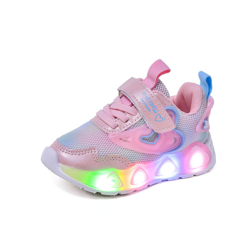 Spring New Girl's Shoes with LED Lighting, Sporty Dad Shoes for Young Children, Trendy Brand Glowing Casual Shoes