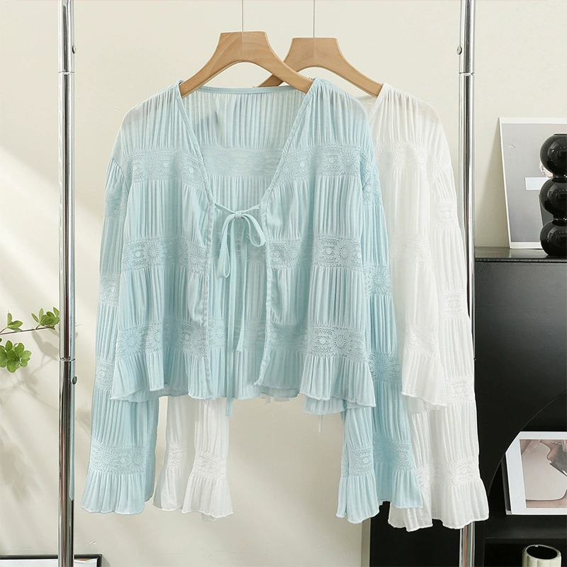 Летний женский кардиган Fairy Sun с юбкой на подтяжках и блузкой с шалью, дышащая тонкая шифоновая куртка-рубашка с кондиционером