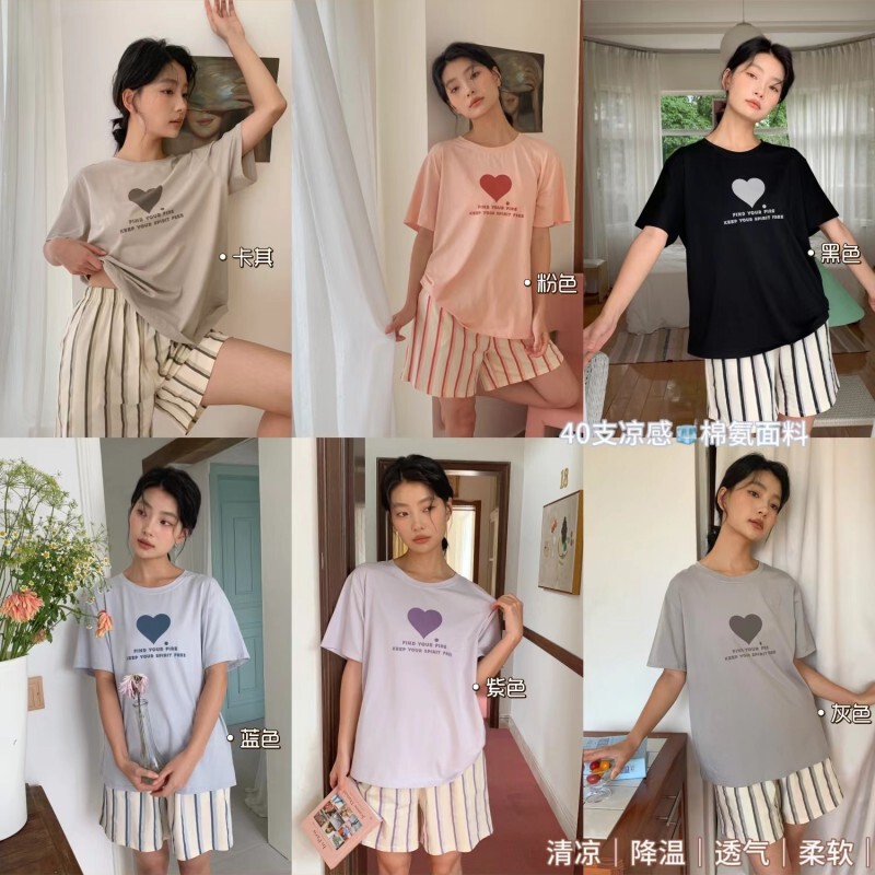 8818# Korean Society Cotton Love Home Wear suit Women's Summer Comfortable Casual Loose Short-sleeved Crewneck Pajamas