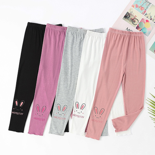 2025 Spring Thinner Girl Child Modal Leggings for Young Children Cute Mushroom Edge Elastic 9/10 Pants