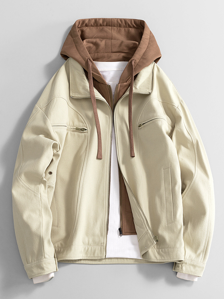 가을 2024 새로운 가짜 투피스 재킷 (씻은 고양이의 눈 직물) 미국 작업 복고풍 재킷 코트 폭