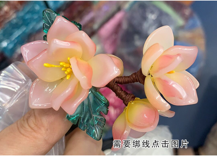 捷克琉璃桃花色花瓣手工DIY古风水晶发簪材料发夹步摇配件详情3