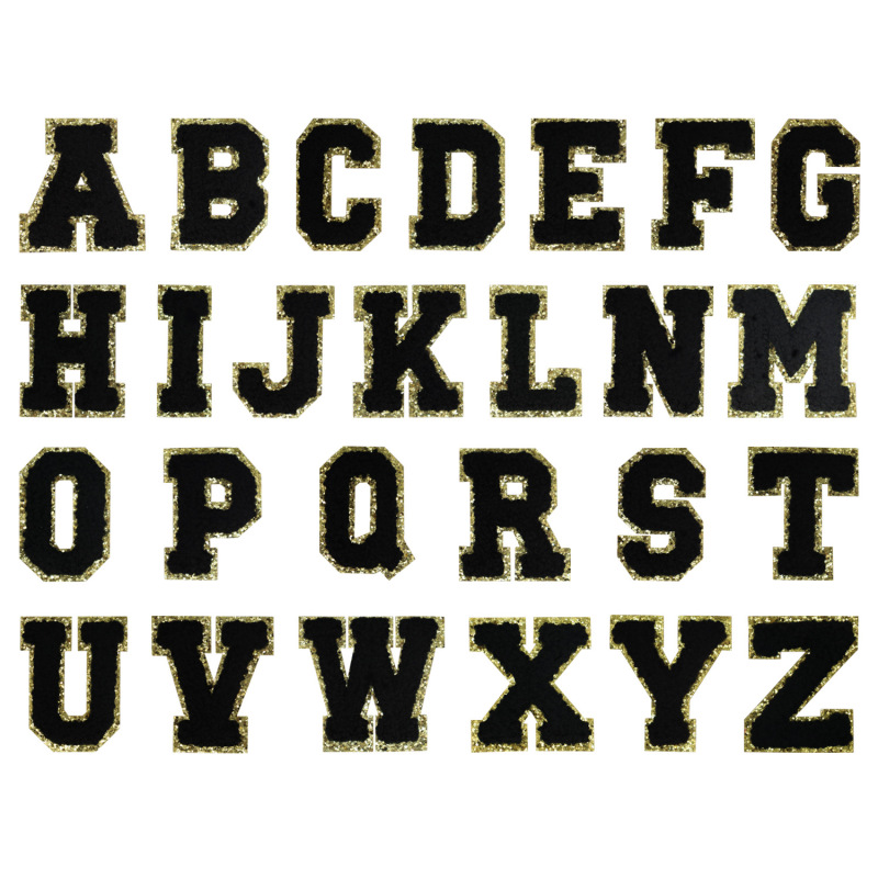 Amazonクロスボーダー専用の刺繍文字布ステッカー、衣類装飾アクセサリー、グリッターゴールドエッジ刺繍布ステッカー、アイロン|undefined
