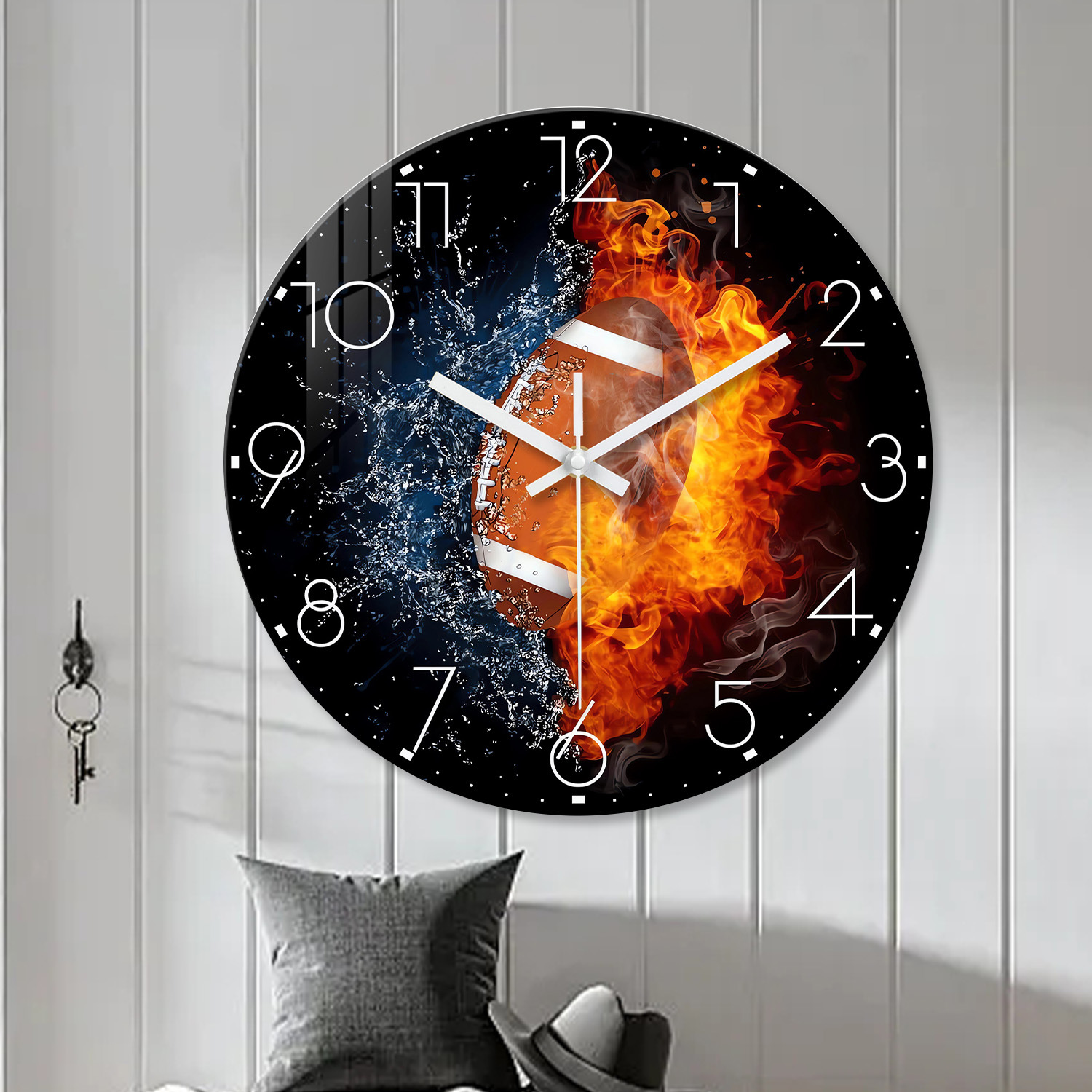 【12英寸30cm】跨境艺术运动钢化玻璃挂钟静音客厅钟表挂墙时钟