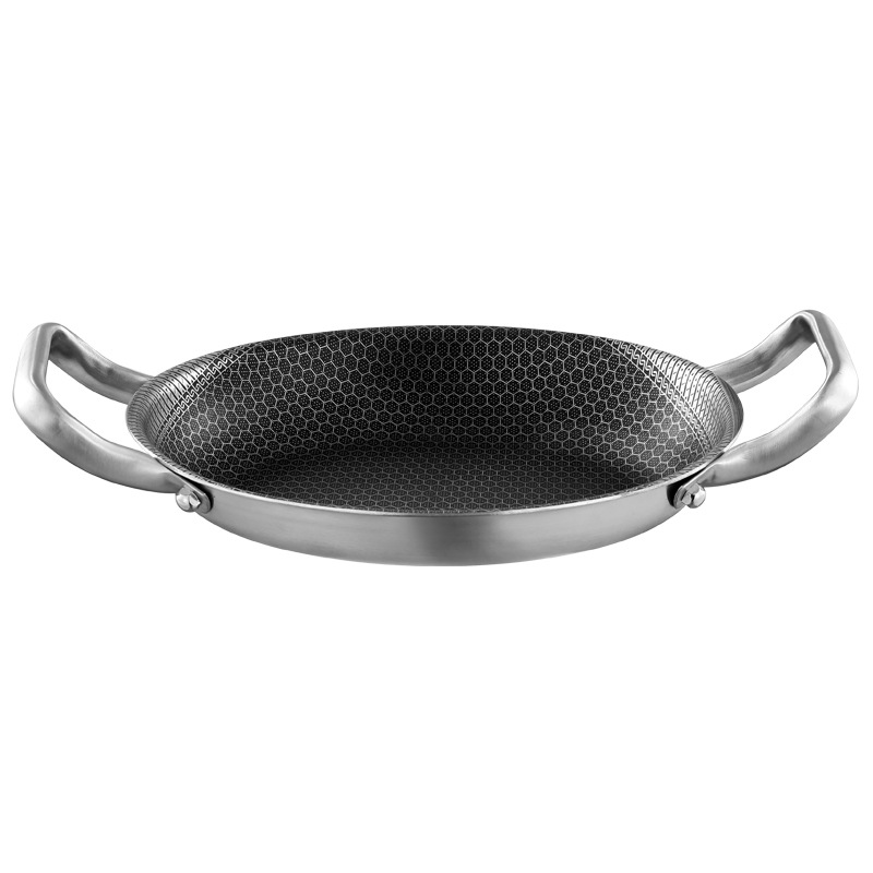 Plato para pescado antiadherente de acero inoxidable 304 con diseño de panal, plato para cocinar al vapor, plato ovalado, sartén para parrilla al aire libre, sartén para freír, para asar y freír sin humo