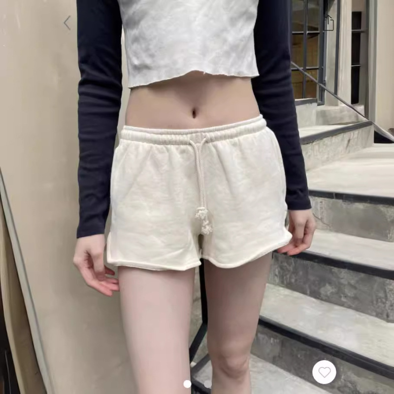 BM style new American cream white soft Terry elastic waist lace-up casual shorts straight sports pants for women BM style new American cream white soft Terry elastic waist lace-up casual shorts straight sports pants for women