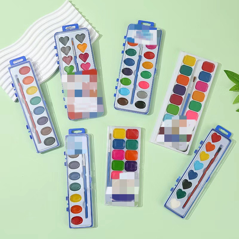 跨境水彩颜料固体颜料盒套装带笔刷儿童美术丙烯水彩画可水洗颜料