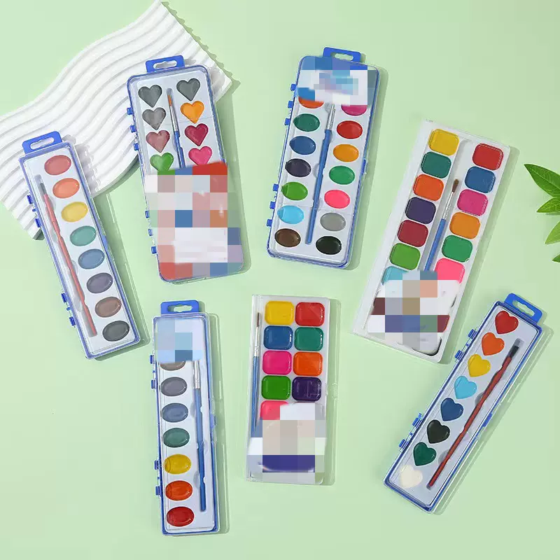 跨境水彩颜料固体颜料盒套装带笔刷儿童美术丙烯水彩画可水洗颜料
