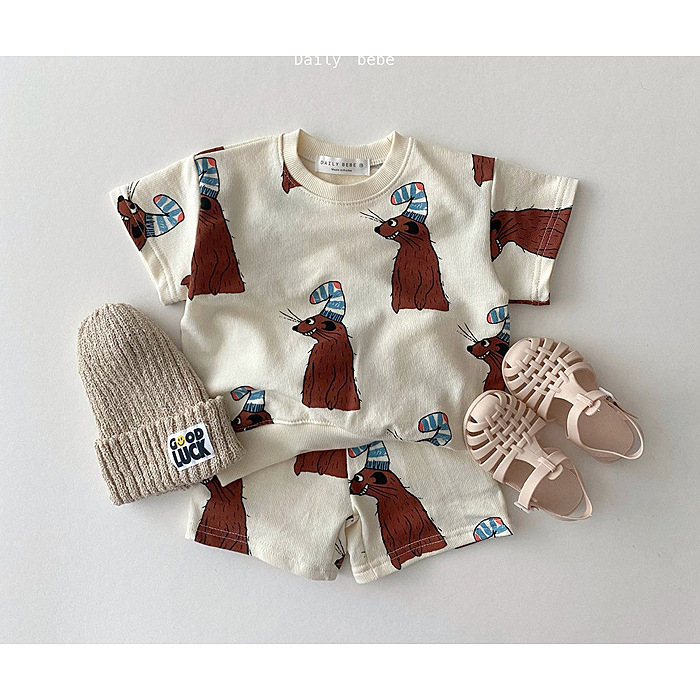 Children's Summer Suits Korean Version Of Children's Clothing Ins Baby Children's Summer Clothing Boys' Printed Two-piece Suits Girls Baby Cotton Suits