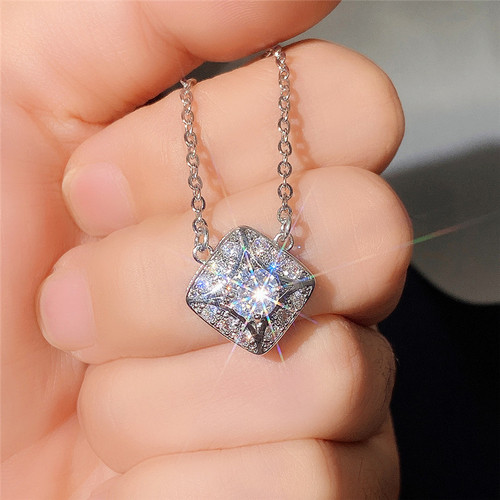 Cao Shi Cross-border Jewelry Set Simple Geometric Rhombus Zirconia Earrings and Necklace for Women Wholesale Supply